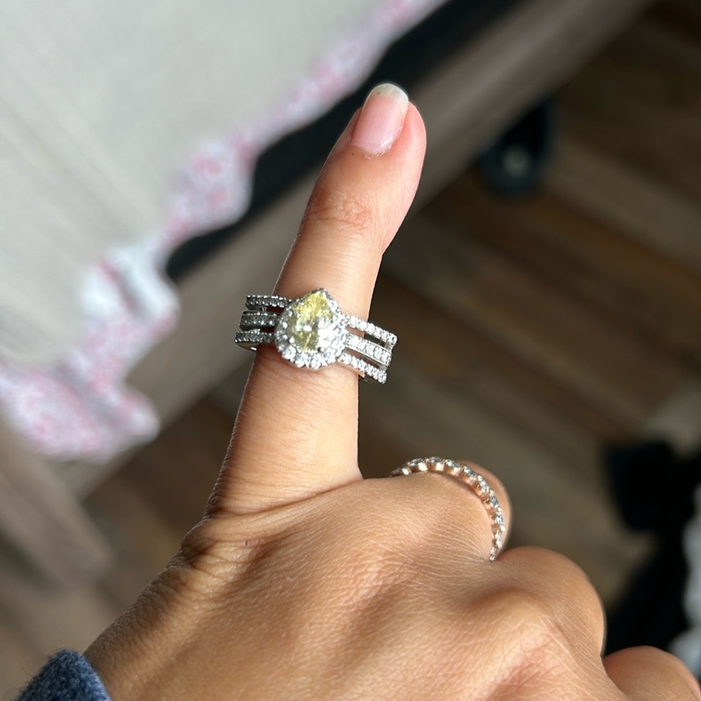 Sterling silver coated yellow stone ring